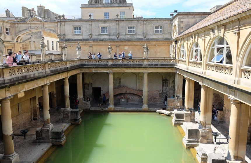 The entry fee is steep, but don't miss the Roman Baths on your day trip to Bath