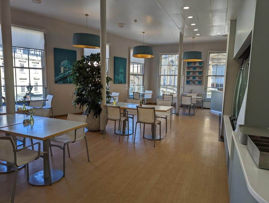 The Springs Cafe at Thermae. During the day it serves light snacks and drinks, while if you've booked a Twilight package, this is where you'll have your meal.