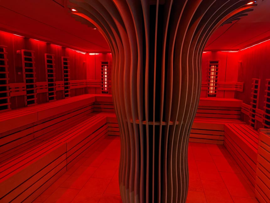 The Infra-Red room in Thermae's Wellness Suite is ultra-modern and smells of wonderful warm wood
