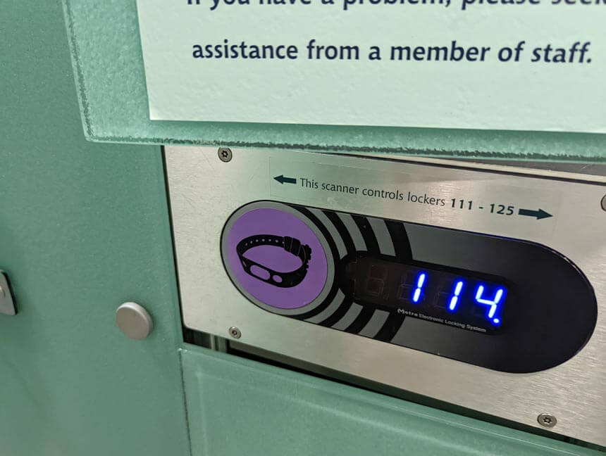 One of the wristband scanners at Thermae. You use your smart wristband to lock and unlock your locker. 