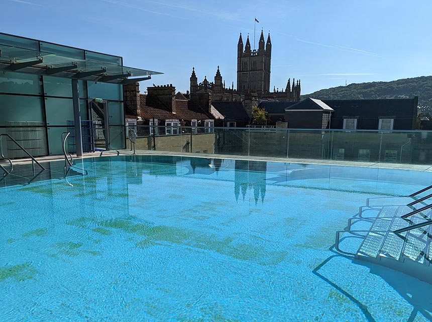 The rooftop pool at Thermae Bath Spa has lovely views across the city