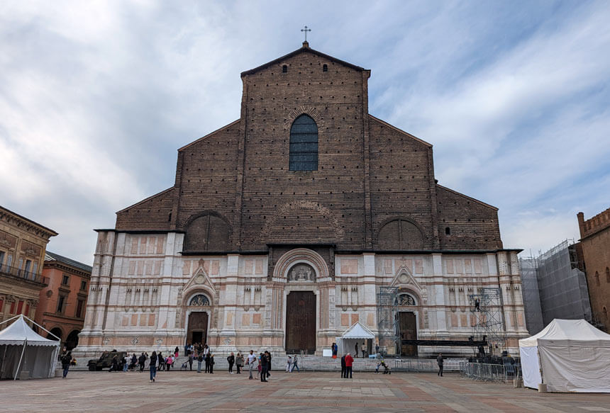 Basilica di San Petronio's marble facade was started in 1538 but was left unfinished