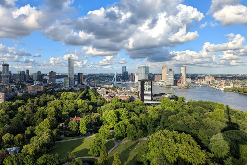 The view from the Euromast observation platform. Going up the Euromast is one of the best things to do in Rotterdam.