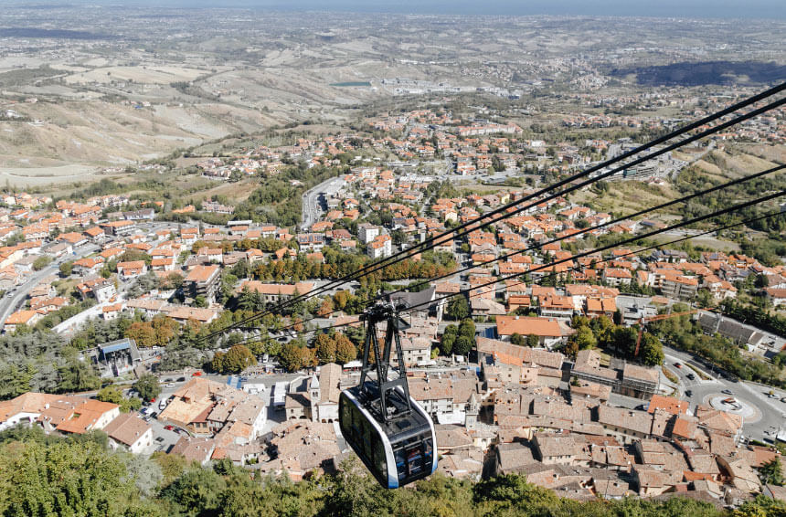 The San Marino cable car has stunning views over the whole country