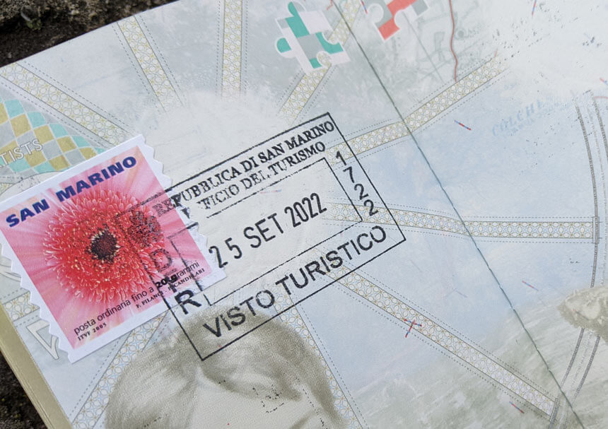 Collecting a San Marino passport stamp as a souvenir of visiting San Marino