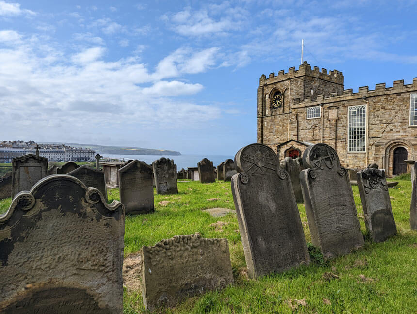 St Mary's Church in Whitby. When Bram Stoker visited Whitby he noted down some of the inscriptions on the graves and even used some of the names as inspiration for characters in Dracula.