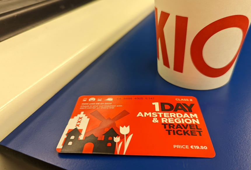 On the train to Amsterdam from Zandvoort using my Amsterdam & Region travel ticket