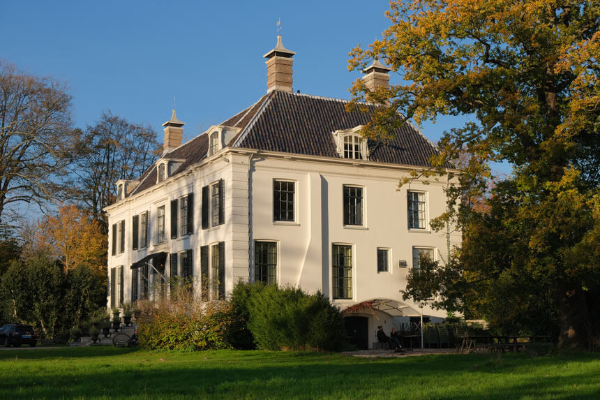 The Plantage Rococo eco-hotel and restaurant from outside. The building is a Golden Age country estate and a Netherlands National Monument.