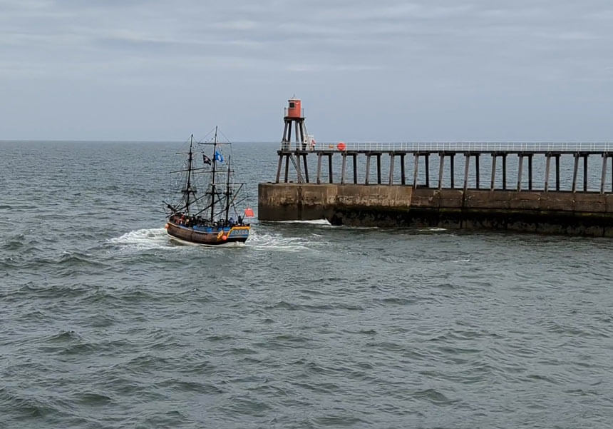 The Captain Cook Experience ship setting off to sea