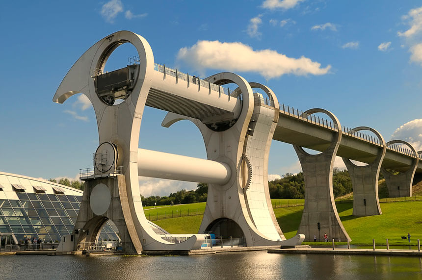The Falkirk Wheel was opened in 2002 and is the only boat lift of its type anywhere in the world.