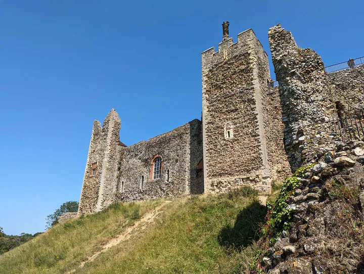 The castle walls from the lower court. The section in the middle is where the medieval Great Hall was, now where the workhouse is.