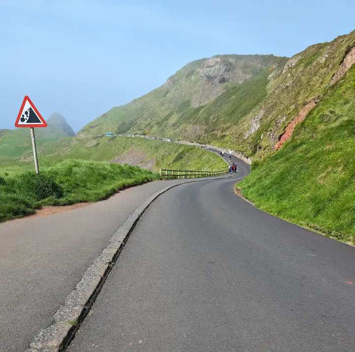 The road and footpath down to the Giant's Causeway from behind the visitor centre