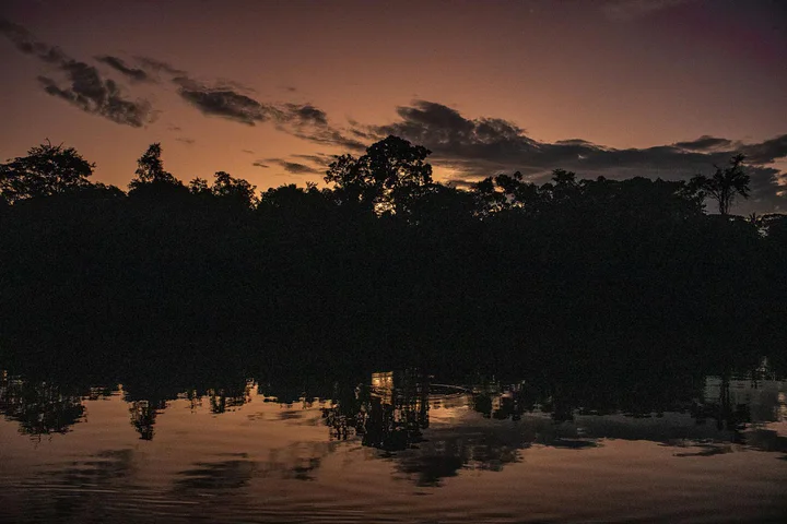 Sunset at Sandoval Lake in Tambopata National Reserve, Peru