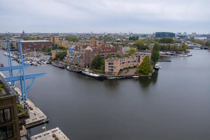 A view across the water towards the Amsterdam skyline