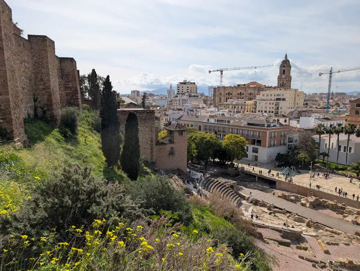 Malaga city centre, showing the Alcazaba, Roman Theatre and Cathedral