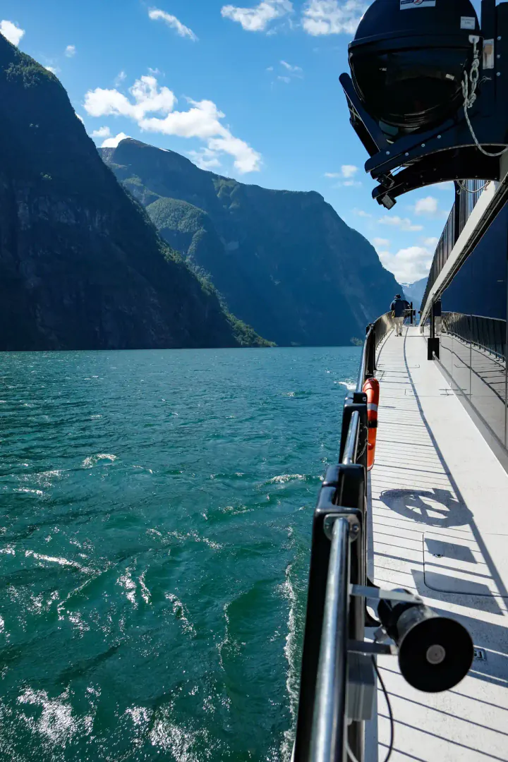 On deck for the fjord cruise. Our Norway in a Nutshell experience included a trip on the beautiful and cleverly-designed electric boat