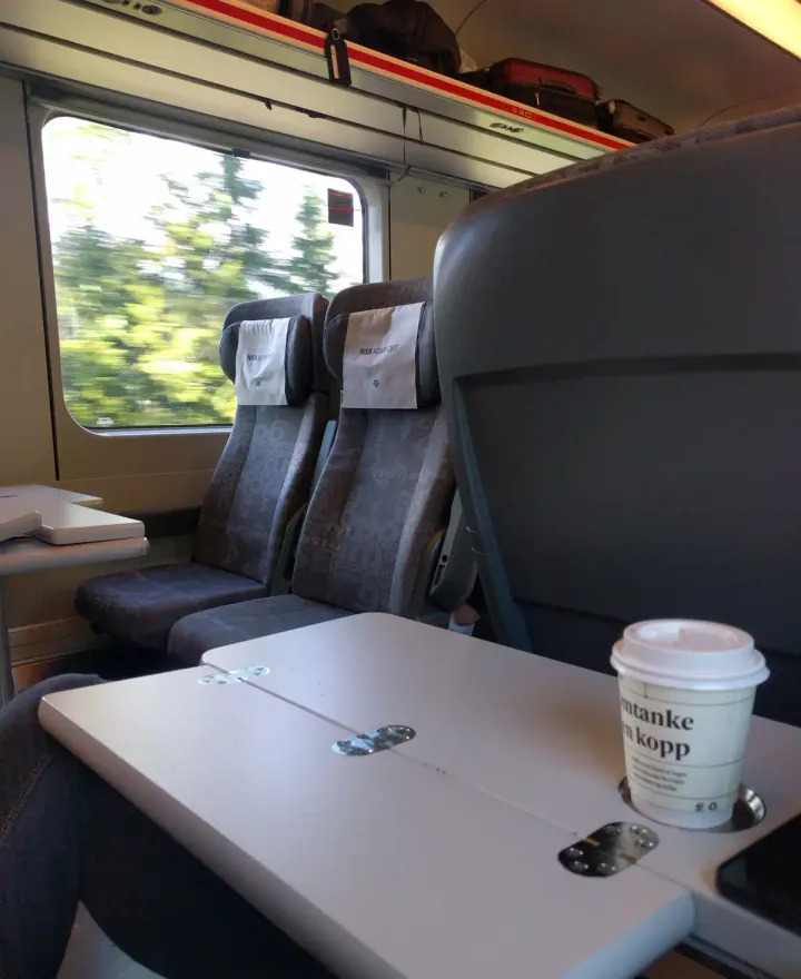 The NSB Komfort train carriage from Myrdal to Oslo. NSB Komfort has been rebranded as Vy Plus but the service is the same.