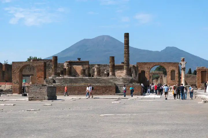 The Forum at Pompeii, with Vesuvius in the background