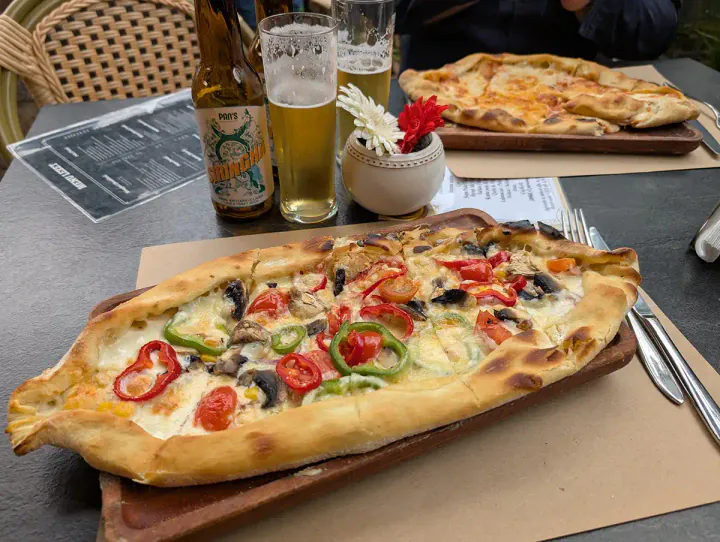 Two Turkish style pizzas at a restaurant in Tirana Castle