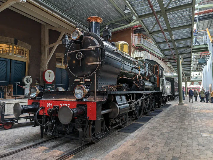 A steam locomotive in a museum