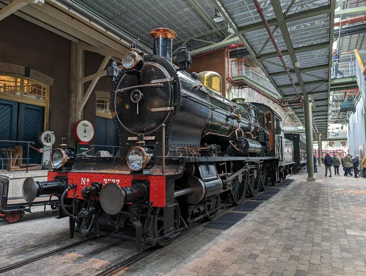 A steam locomotive in a museum