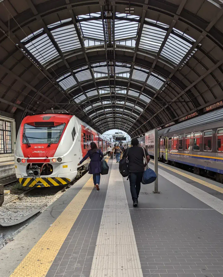 Trains waiting to leave Milan Centrale railway station