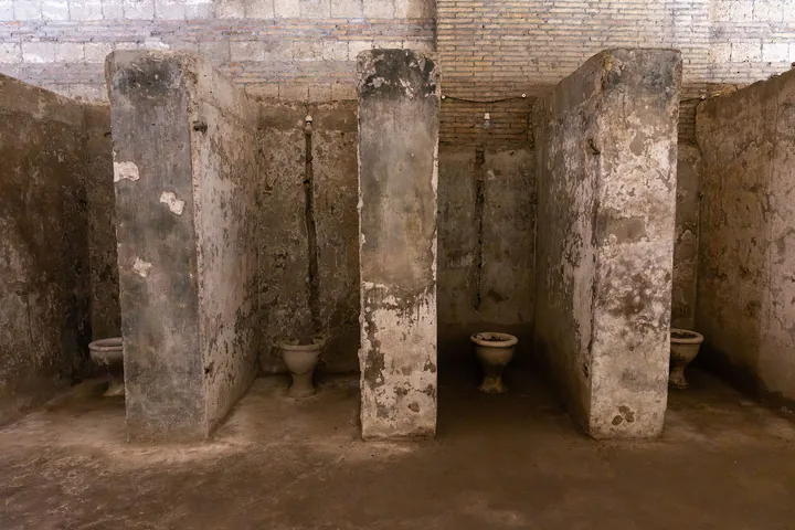 A row of toilet cubicles