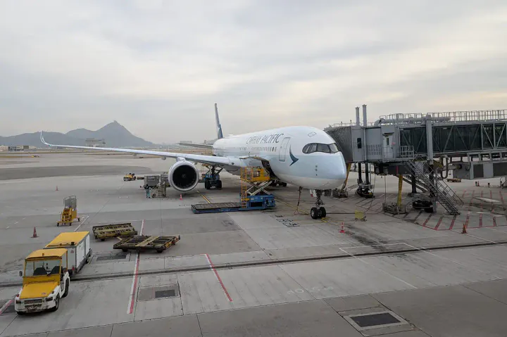 A Cathay Pacific plane at Hong Kong International Airport
