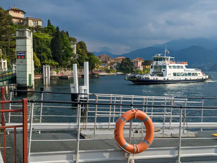 A ferry arriving in Varenna