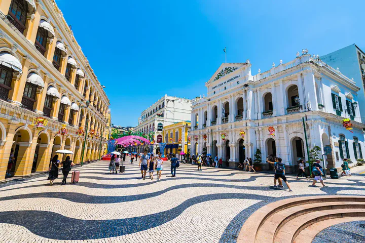 A square in Macau with black and white paving