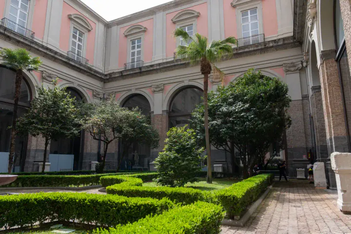 The courtyard garden at the MANN archaeological museum