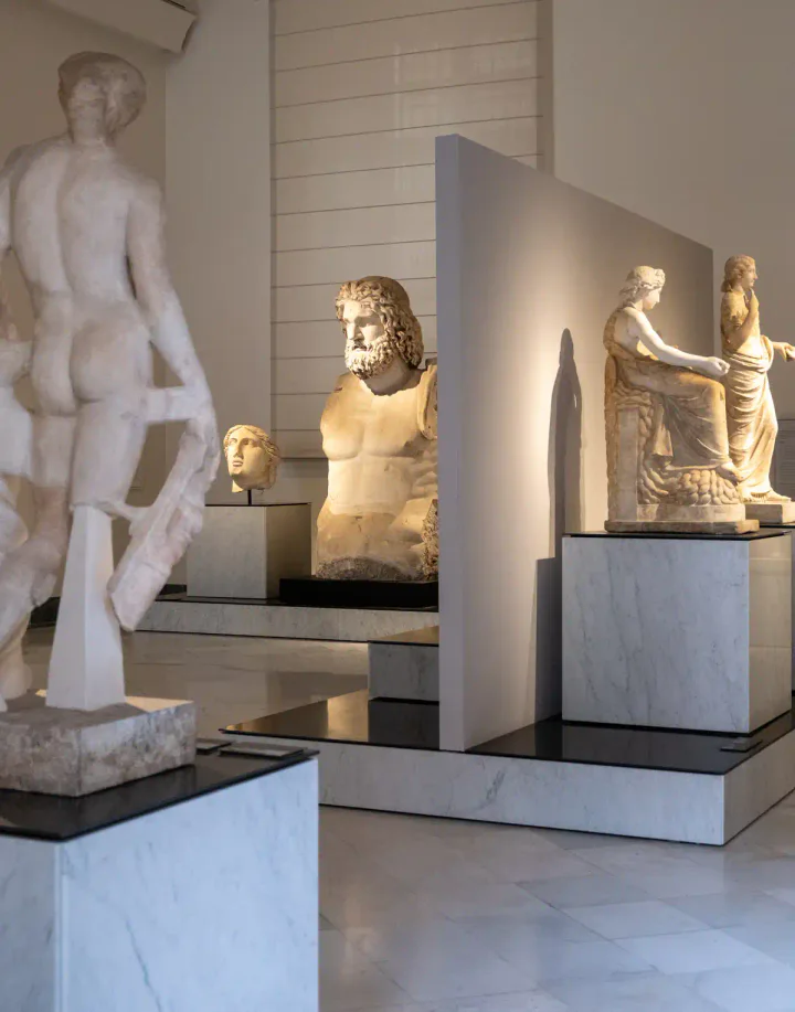 Ancient Greek marble statues at the MANN archaeology museum in Naples