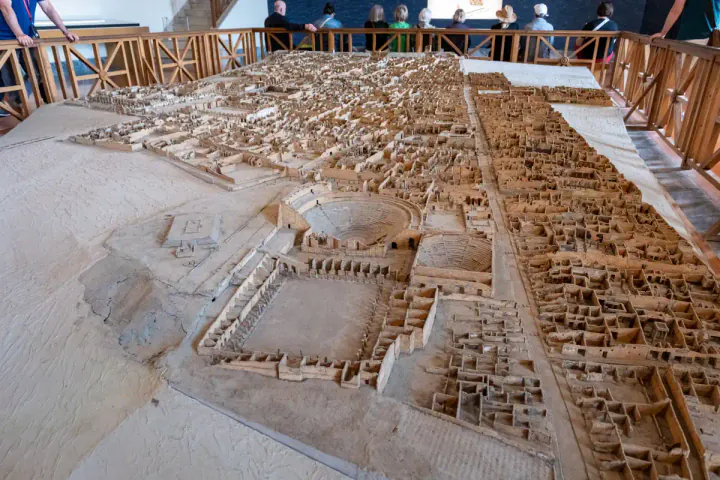 A huge scale model of Pompeii at the MANN archaeological museum in Naples