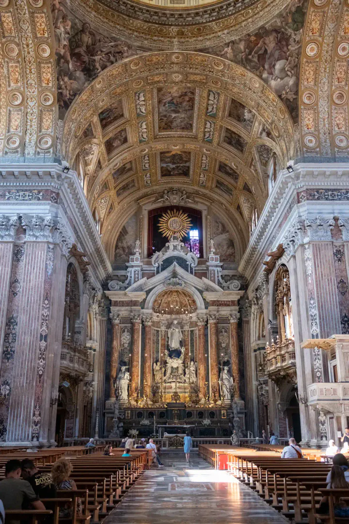 The ornate interior of Gesù Nuovo church