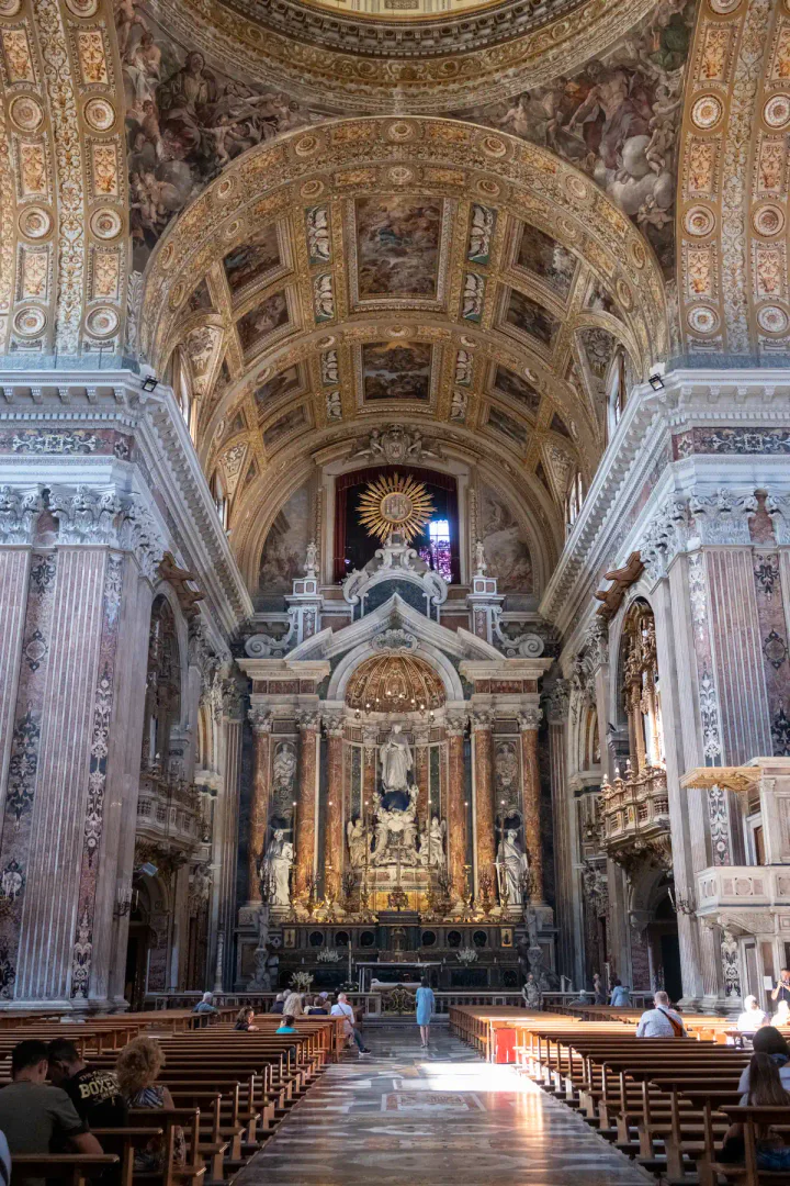The ornate interior of Gesù Nuovo church