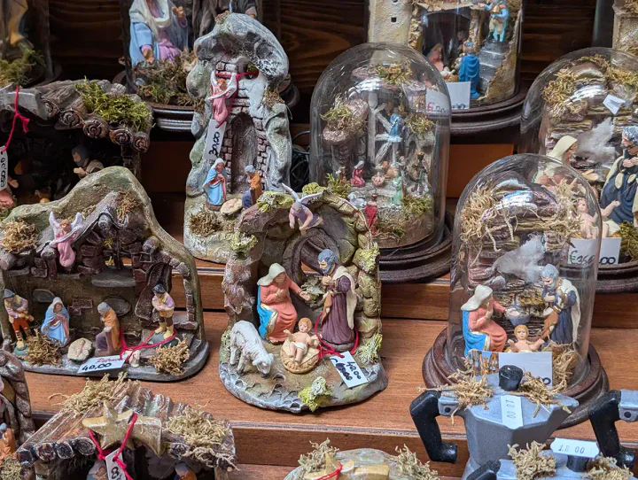Nativity scenes for sale on Via S. Gregorio Armeno, AKA Christmas Street. Visiting this street was one of my favourite things to do in Naples.