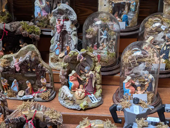 Nativity scenes for sale on Via S. Gregorio Armeno, AKA Christmas Street. Visiting this street was one of my favourite things to do in Naples.