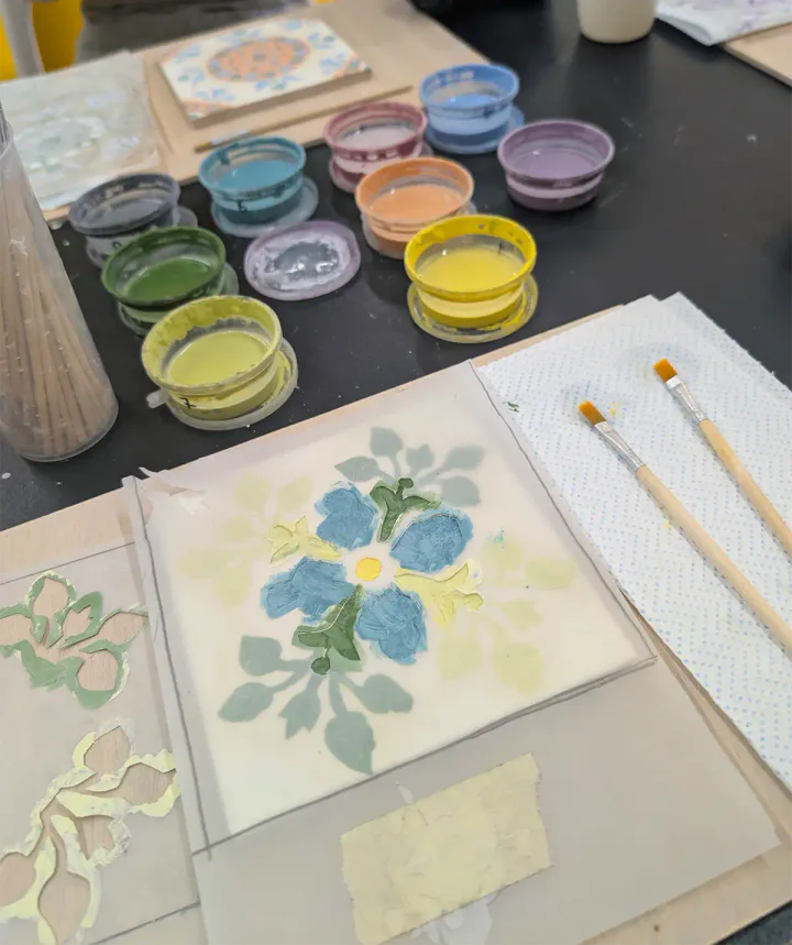 Painting my own traditional azulejo at a tile painting class