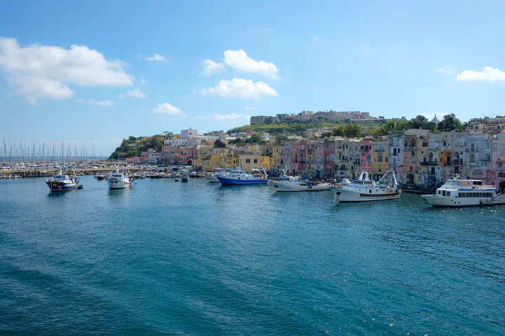 A pretty and colourful harbour with little boats