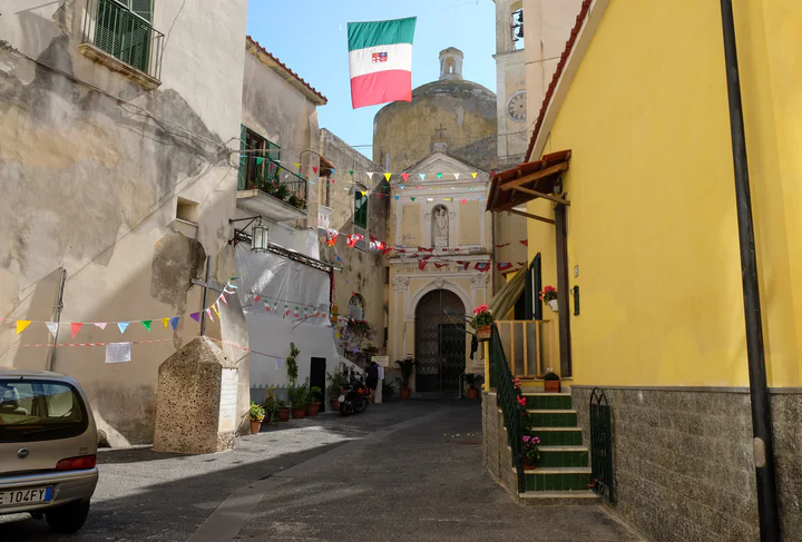An old church at the end of a narrow street