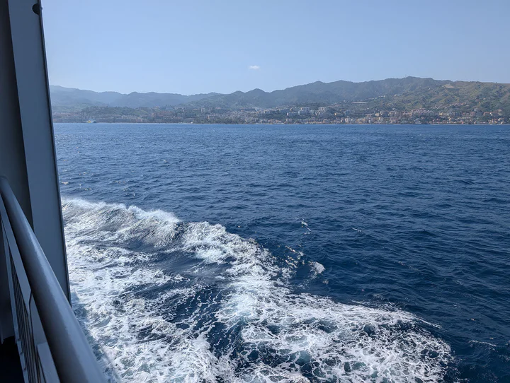 The approach to Messina harbour in Sicily, seen from the train ferry