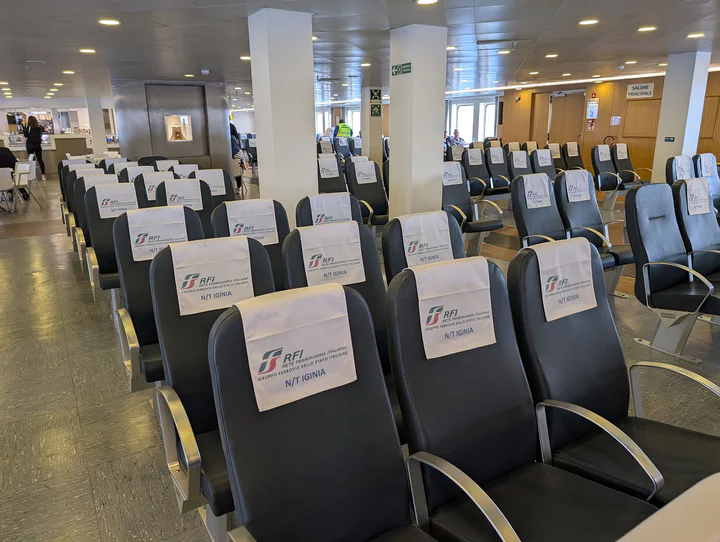 Rows of seats on board a ferry