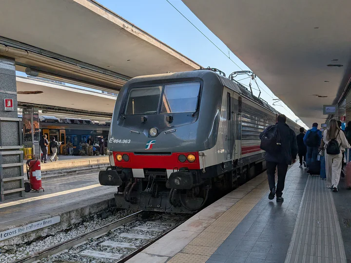 An Intercity train at the platform in Naples