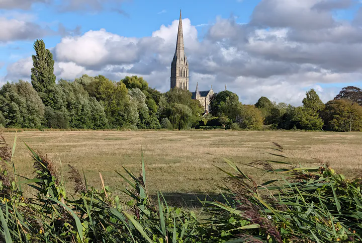 A view of Salisbury Cathedral from the water meadows, two of the best things to do in Salisbury