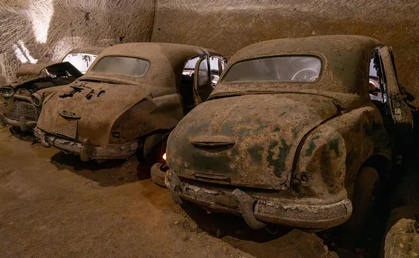 Vintage cars abandoned in the tunnels at Galleria Borbonica (Bourbon Tunnels)