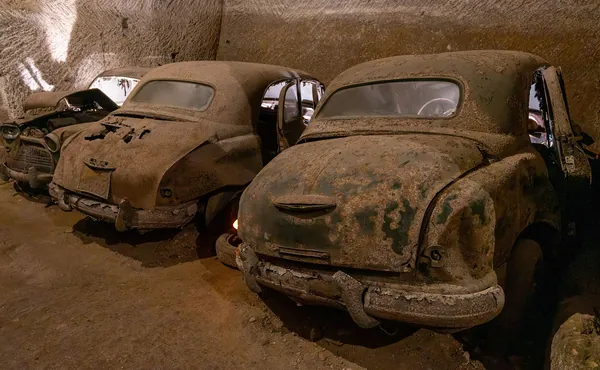 Vintage cars abandoned in the tunnels at Galleria Borbonica (Bourbon Tunnels)