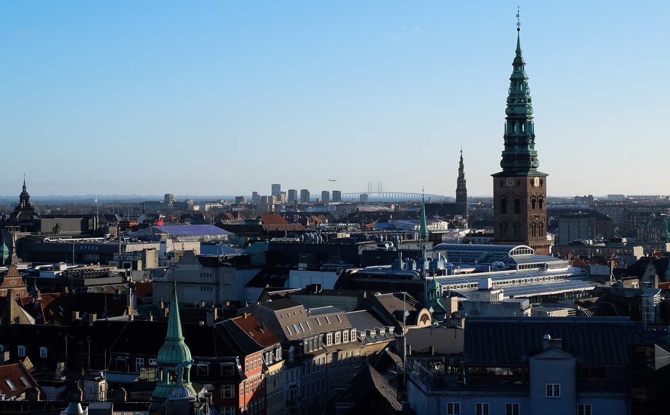 The view at the top of the Rundetaarn - you can see the Øresund Bridge in the distance