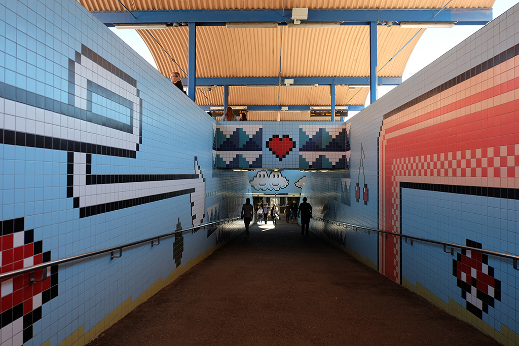 The walkway up to the platforms at Stockholm's Thorildsplan station