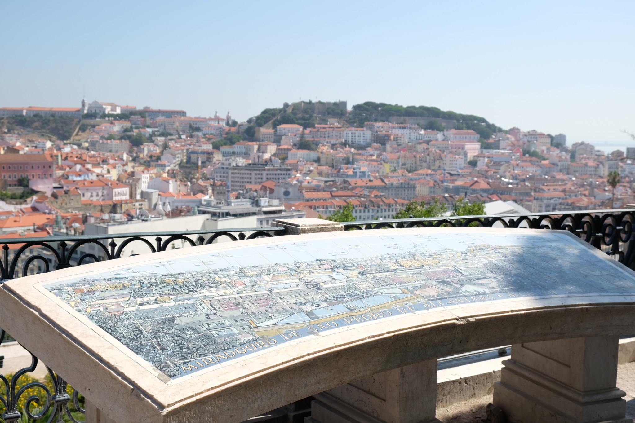 Checking out the view from the Miradouro de São Pedro de Alcântara