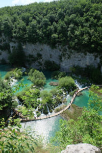 The view from the top of the cliff over the waterfalls